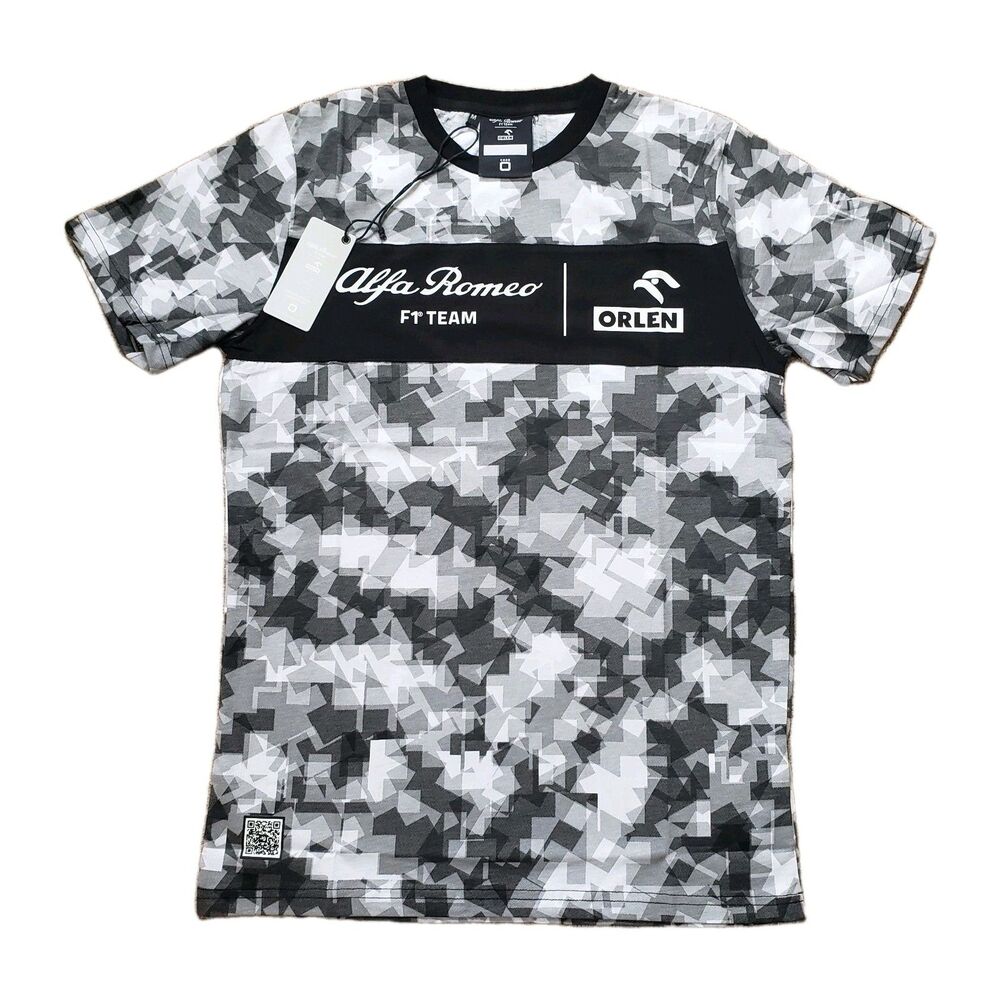 NWT Alfa Romeo Racing F1 Orlen Size Medium Mens Camouflage T-Shirt Black Grey